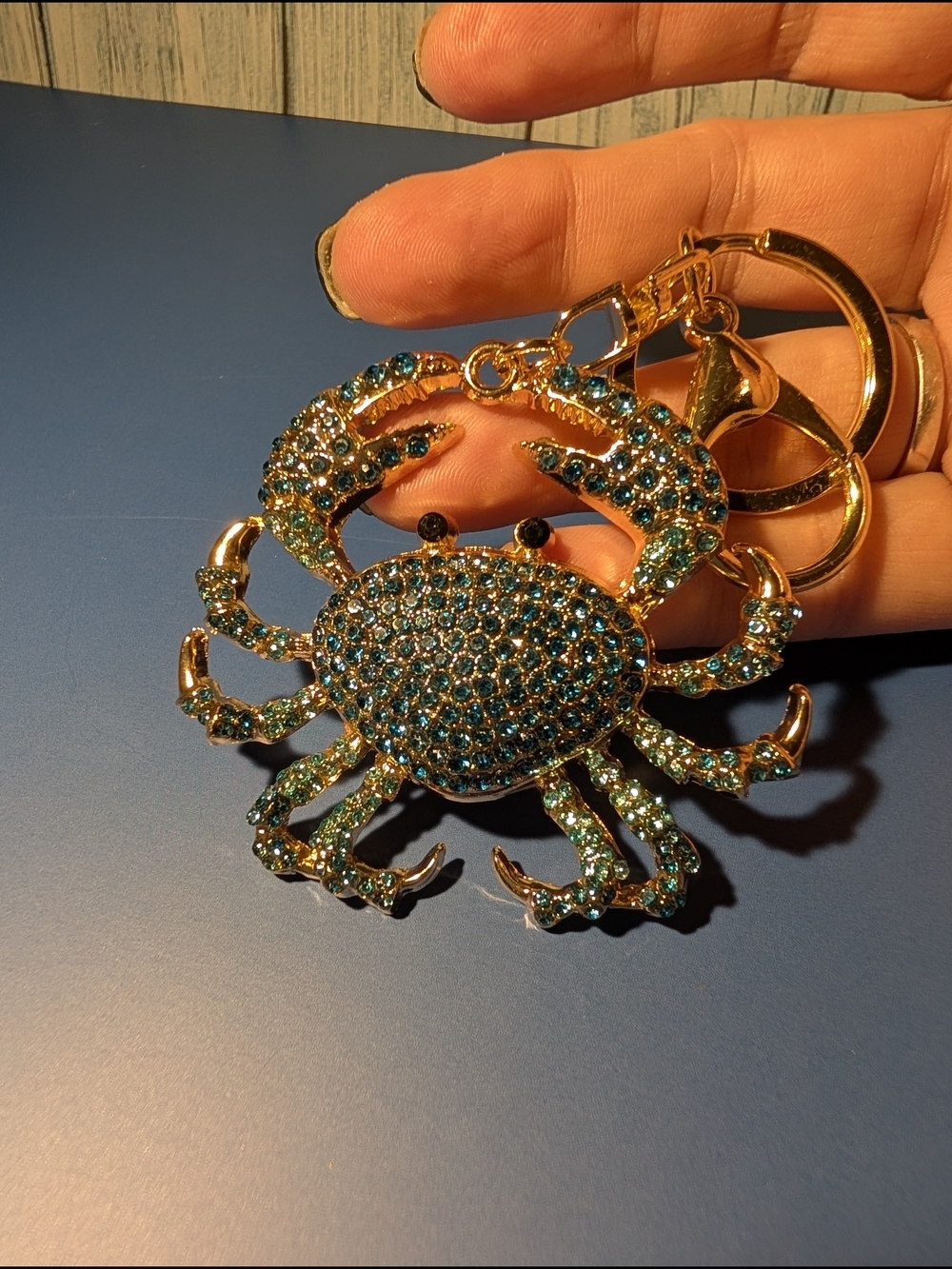 Gold-Tone Blue Crystal Crab Bag Charm NWT